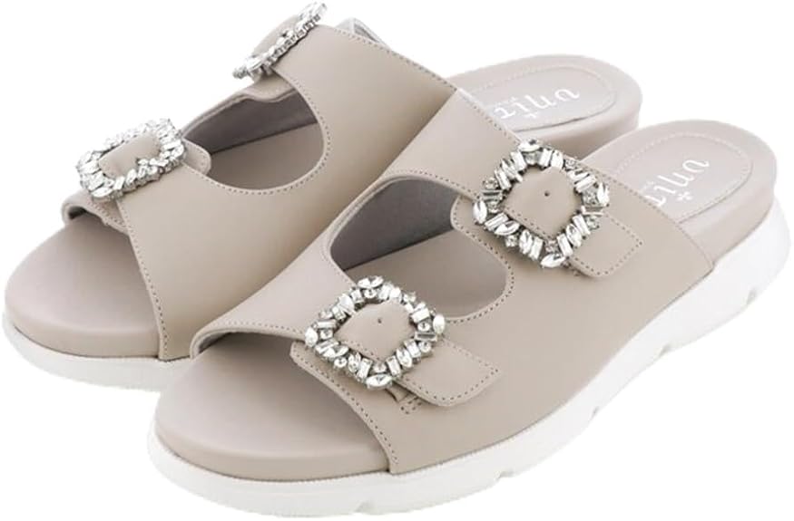 [ユニティ] スライドサンダル ダブルビジューバックルミュールサンダル レディース